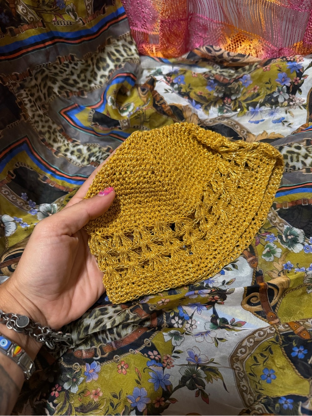 Handmade gold Crochet Hat - from Sony picture costume department